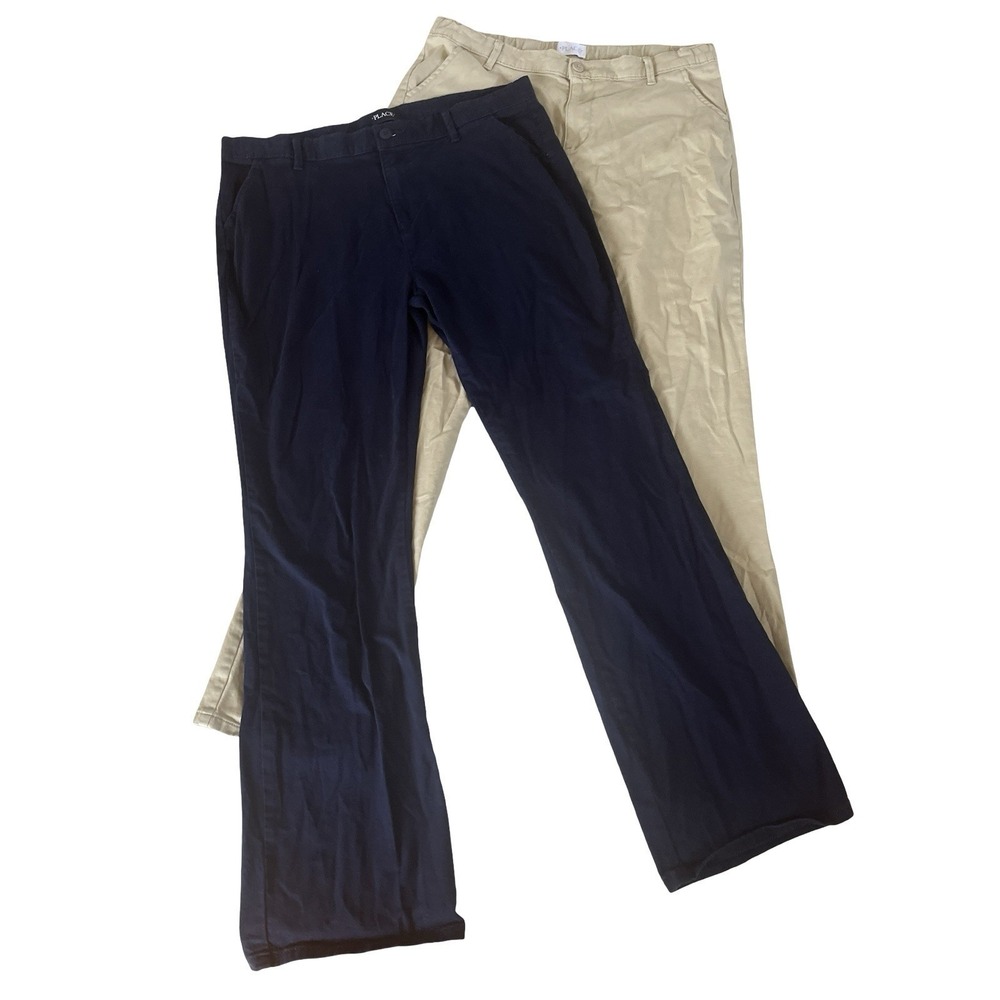 Children's Place Size 18 Plus, Lot of 2, Pants Beige & Navy Blue 97% Cotton